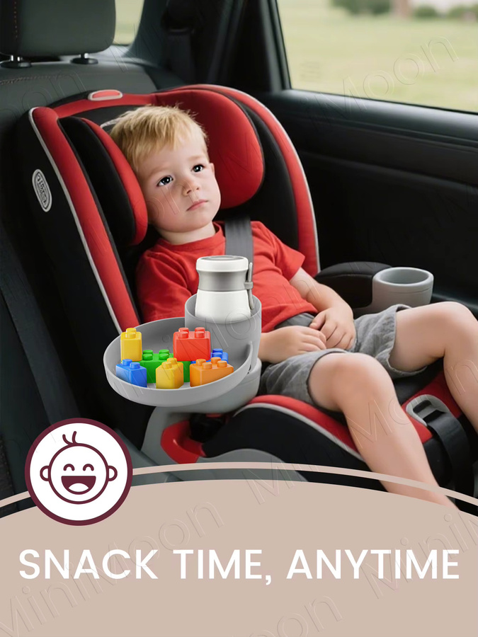 momo&dudu 3-in-1 erweiterbare Reiseablage für Kinder als Snackstation mit 360 Grad Getränkehalter für Autositz und Kinderwagen in Pink - Bild 5