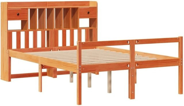 vidaXL Massivholzbett aus Kiefernholz mit Regal in Wachsbraun, B/T/H: 160 x 200 x 110 cm - Bild 1