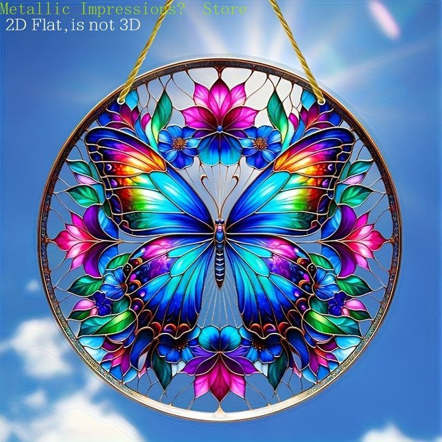 Potdemiel Schmetterling Sonnenfänger Ornament aus Acryl, Rund, Mehrfarbig, Durchmesser: 20 cm - Bild 1
