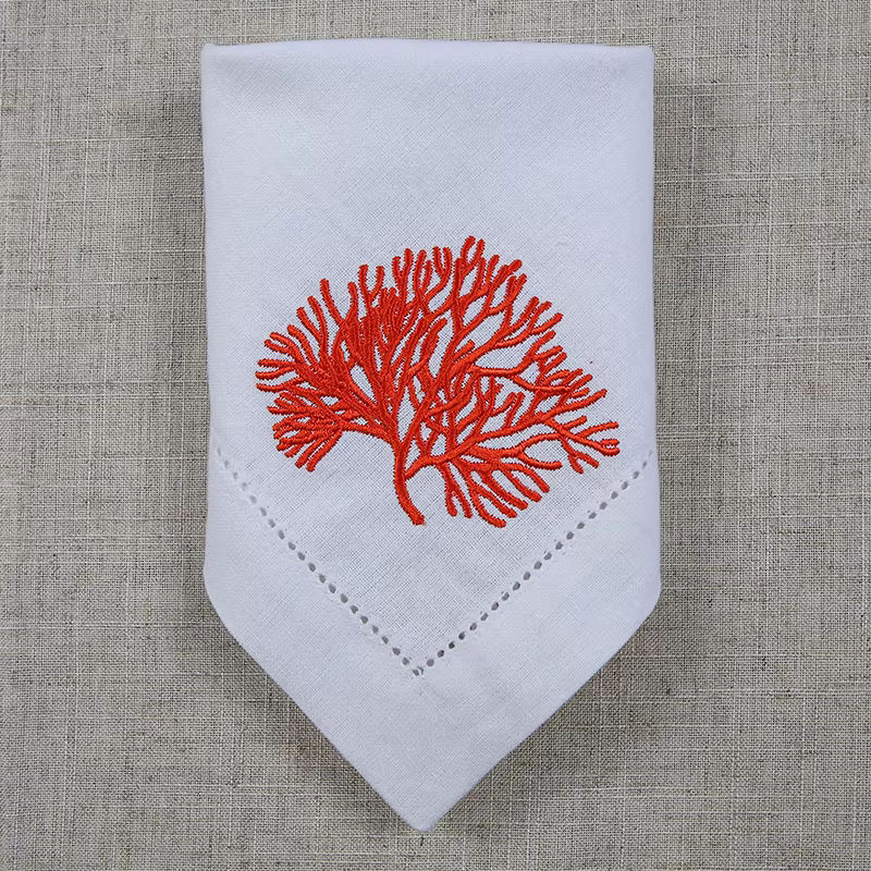 Sanat Serviette mit Korallen-Stickerei und Hohlsaum aus Baumwolle und Leinen in Multicolor und Rot, B: 24,0 cm - Bild 3
