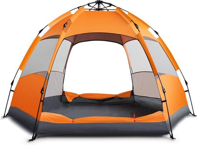 WTEMPO 7-in-1 Campingzelt mit automatischem Aufbau für 3-4 Personen, wasserdicht und UV-beständig, Orange - Bild 1