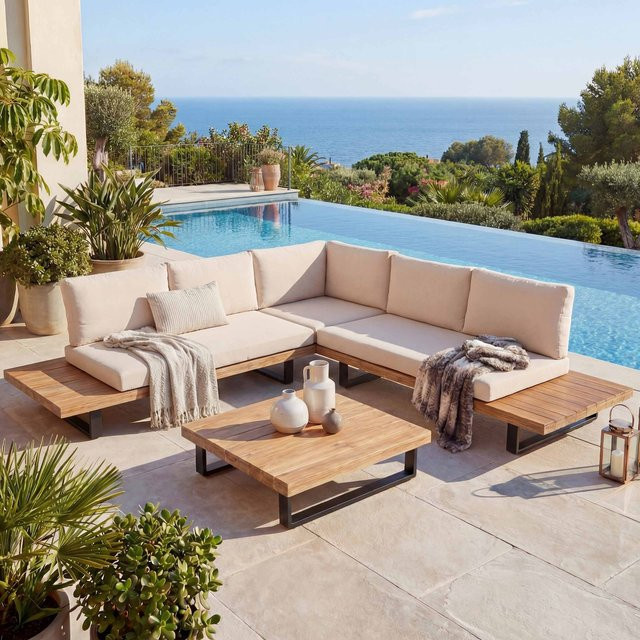 MCW Lounge-Set Garten-Garnitur H54 aus Akazie Holz und Alu in Hellbraun mit beigen Polstern - Bild 1