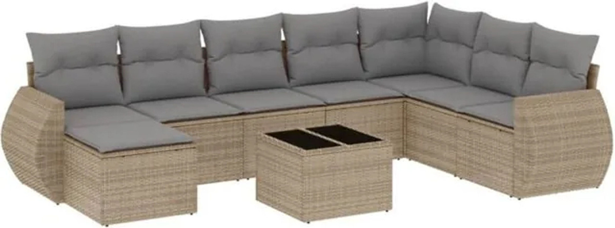 9-teilige Garten-Sofagarnitur mit Kissen aus Polyrattan in Beige von vidaxl - Bild 1