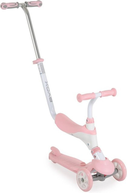 Byox Tristar 3 in 1 Kinderroller Rutscher mit Schiebestange rosa weiß - Bild 1