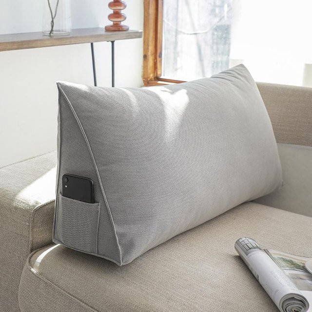 Rechteckiges Rückenlehnenkissen in Grau für Wohnzimmer und Nachttisch, B/T/H: 100 x 35 x 20 cm - Bild 1