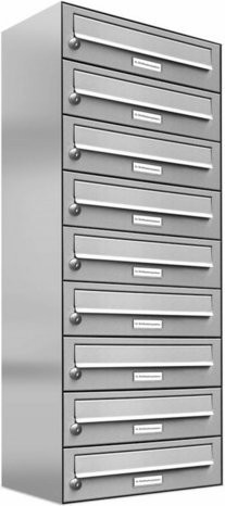 AL Briefkasten für 9 Parteien, Aufputzmontage, silberfarben, B/H/T: 38,5 x 103,5 x 27,5 cm - Bild 1