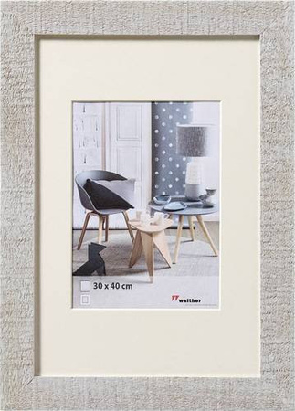 walther+ design HO040X Bilderwechselrahmen aus Holz in Grau mit Schrägschnittpassepartout, B: 30 cm, H: 40 cm