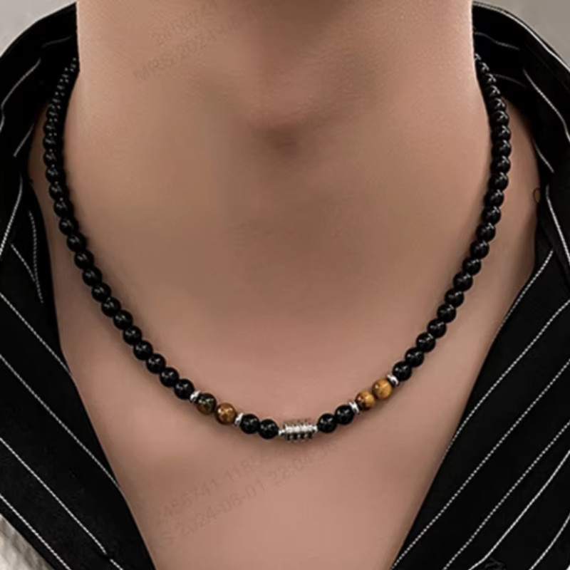diffone Halskette Naturstein, Obsidian, Tigeraugen, 50cm, Herren - Bild 1