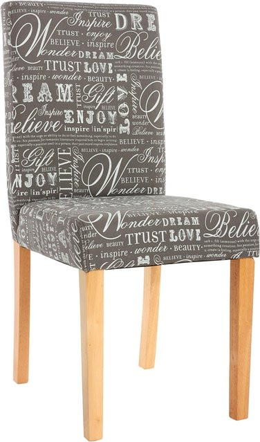 CHEFGASTRO Esszimmerstuhl 2er-Set Grau Textil mit Schriftzug und hellen Beinen, B/T/H: 43 x 56 x 90 cm, Sitzhöhe: 45 cm - Bild 1