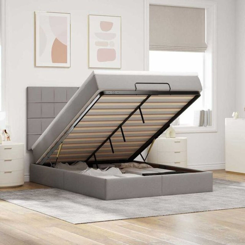 vidaxl Ottoman Polsterbett mit Matratze und LED-Beleuchtung in Taupe meliert, B/T/H: 140 x 190 cm - Bild 1