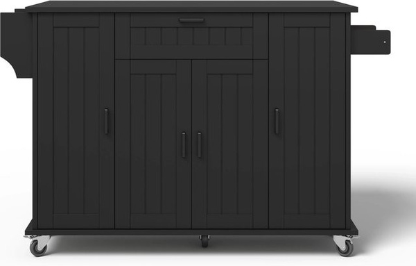 okwish Kücheninsel mit klappbarer Arbeitsplatte in Schwarz, Rollen, 4 Türen und Schublade, B/T/H: 120 x 45 x 95 cm