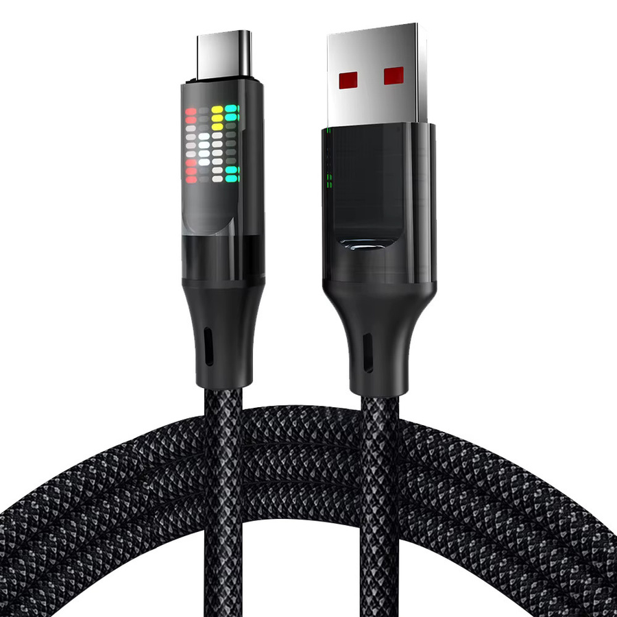 Lann USB-C auf USB-C Schnellladekabel 120W mit LED-Anzeige und Nylon-Ummantelung in Schwarz - Bild 6