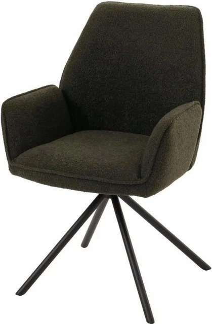 Esszimmerstuhl MCW G67 mit Armlehnen aus Bouclé in Eucalyptus-Grün, drehbar mit Auto-Return-Funktion und Öko-Tex Zertifizierung - Bild 2