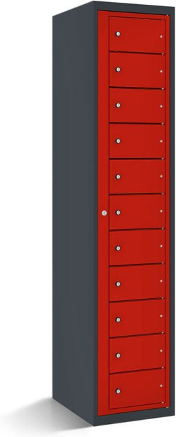rotstahl Fächerschrank mit Zentraltür und 11 Fächern, Farbe Rot mit anthrazitgrauem Korpus, B/T/H: 40 x 50 x 180 cm - Bild 1