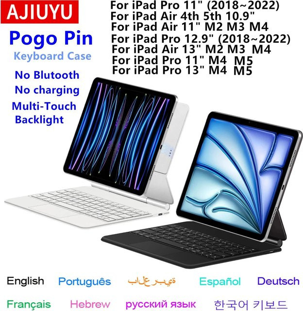 AJIUYU Pogo Pin Magic Keyboard Hülle für iPad Air 11 13 M4 M3 M2 und iPad Pro 11 12.9 mit schwebendem Ständer und Multi-Touch in Schwarz - Bild 1