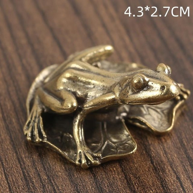 Yiran Furniture Frosch Ornament aus Messing und Kupfer in Gold mit Lotusblatt als antike Wohndekoration - Bild 1