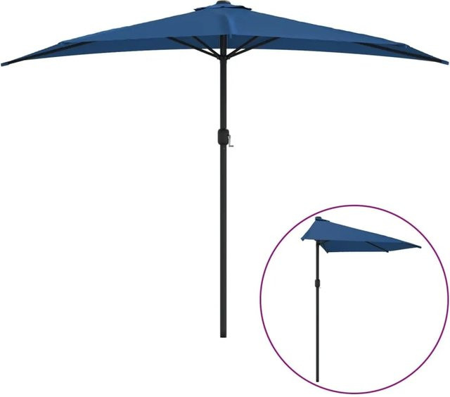 furnicato Balkon-Sonnenschirm Halbrund mit Alu-Mast in Blau, B/T/H: 300 x 155 x 223 cm - Bild 1