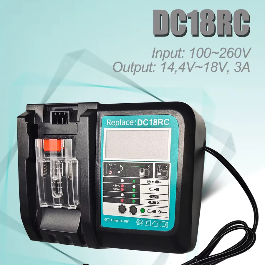 GiFi Power Schnellladegerät DC18RC Ersatz für Makita 14,4 V – 18 V Li-Ionen-Akkus BL1860 und BL1850 mit LED-Anzeige in Schwarz - Bild 5