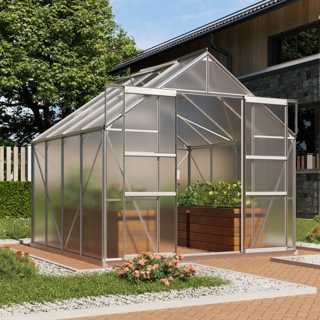 Vitavia Gewächshaus Mars 6700 in Silber aus eloxiertem Aluminium mit 6,7 m² Fläche und 4 mm Polycarbonat-Verglasung - Bild 1
