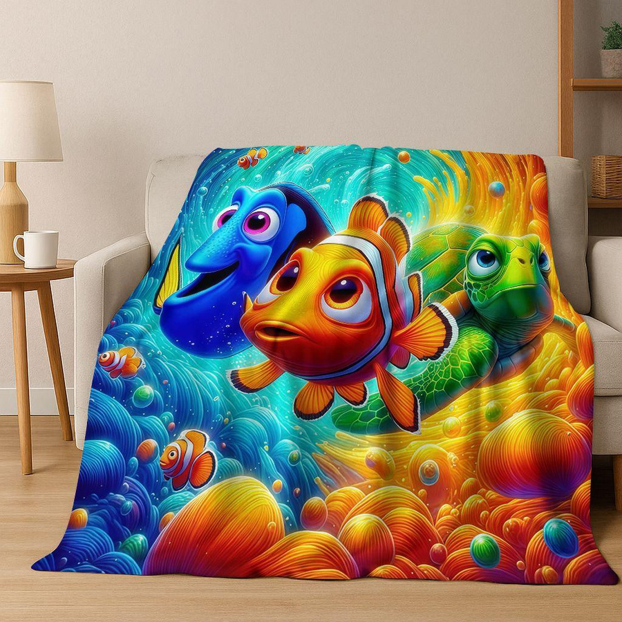 YangJOJO Flanell Decke mit 3D Cartoon Findet Nemo Unterwasserwelt Design, weiche Überwurfdecke für Kinder, Mehrfarbig, B: 75 cm, H: 90 cm - Bild 3
