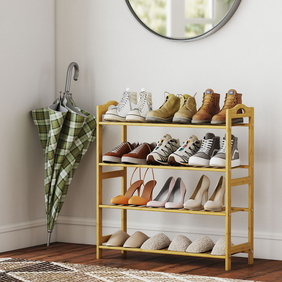 HOMCOM Bambus-Schuhregal mit 4 Ebenen für 12 Paar Schuhe, Naturholzoptik Braun, B/T/H: 67,5 x 24,7 x 72 cm - Bild 2