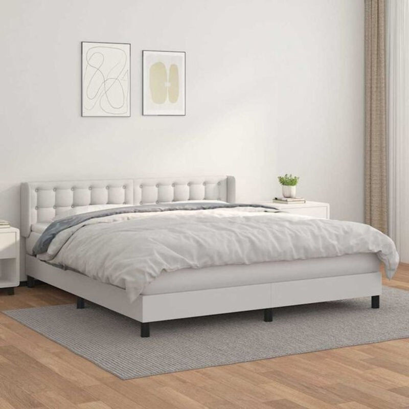 vidaxl Boxspringbett mit Matratze in Weiß aus Kunstleder und Massivholz B/T/H: 160 x 200 x 88 cm - Bild 1