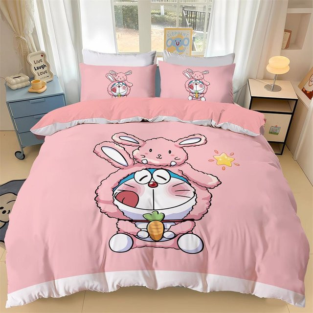 Lodestar Doraemon Bettwäscheset mit 3D-Druck für Kinder und Teenager, Farbe Pink, B/H: 100 x 135 cm - Bild 1