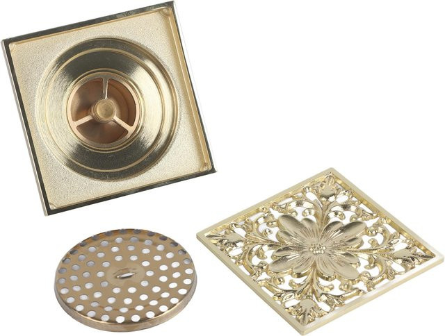 Meterk Bodenablauf aus Messing in Beige und Gold mit Haarsieb für Badezimmer und Waschraum - Bild 1