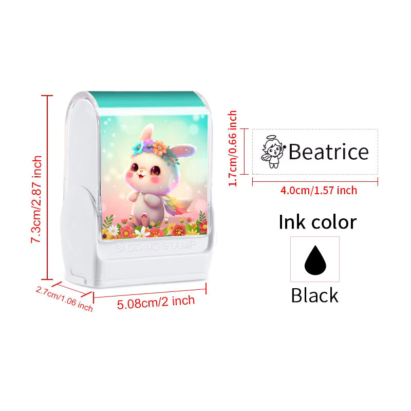 Personalisierter Namensstempel für Kinder mit schwarzer Tinte, wasserfester Textstempel aus Kunststoff zur individuellen Gestaltung - Bild 2