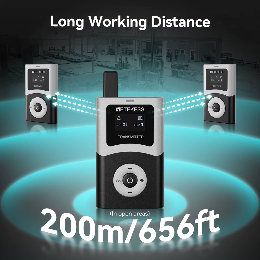 RETEKESS T130U UHF Tourguide-System Drahtloses Audio-Führungssystem in Schwarz mit Sender und Empfänger für Tourismus, Konferenzen und Fabriken - Bild 3