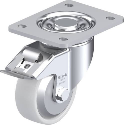 Blickle Lenkrolle LH-PO 100KA-3-FI-FA mit Feststeller in Silber und Weiß, Rad-Durchmesser: 100 mm, Tragfähigkeit: 280 kg - Bild 1