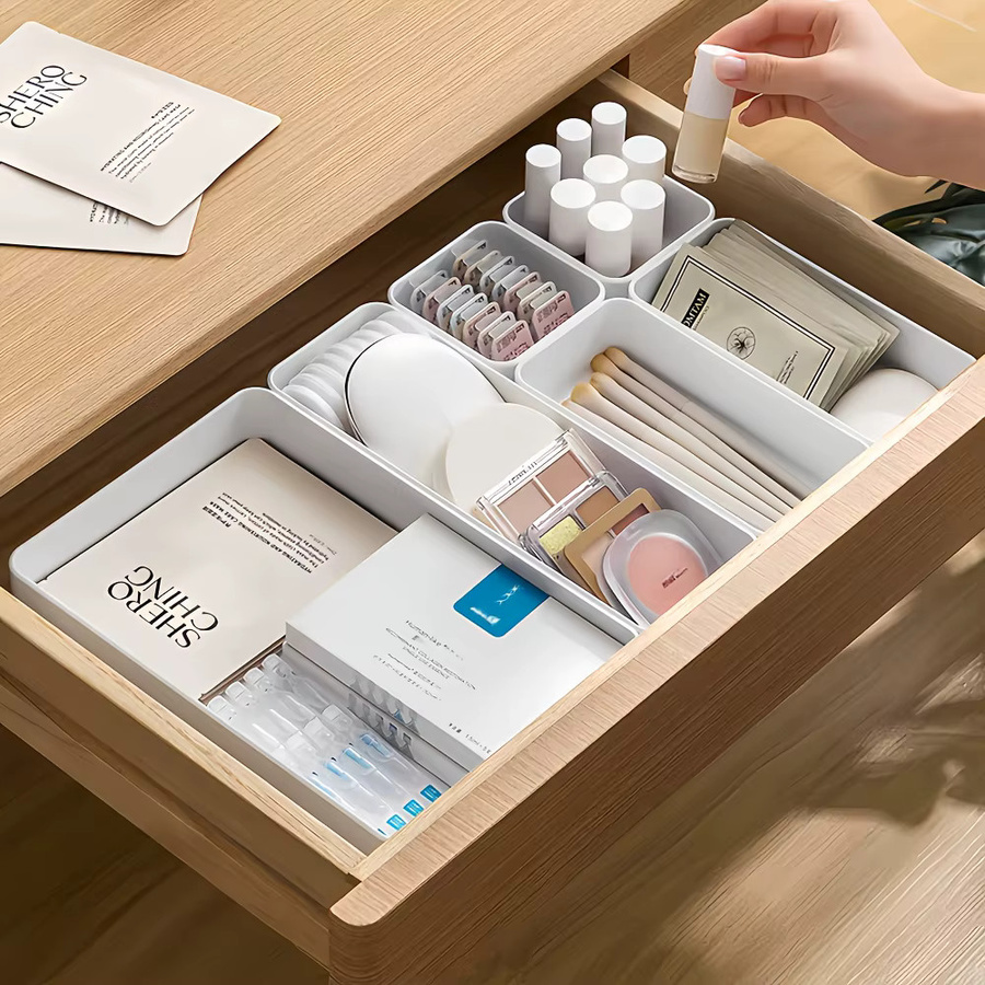 7-teiliges Schubladen-Organizer-Set aus Kunststoff in Weiß für Küche, Badezimmer und Schmuck - Bild 2