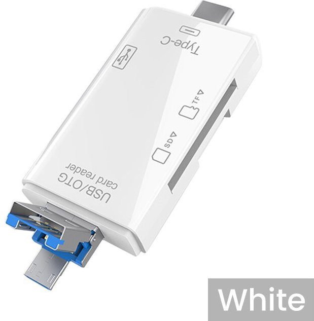Tutew 6-in-1 Multifunktions OTG SD-Kartenleser USB 2.0 Typ C für TF und SD Karten, Weiß - Bild 1