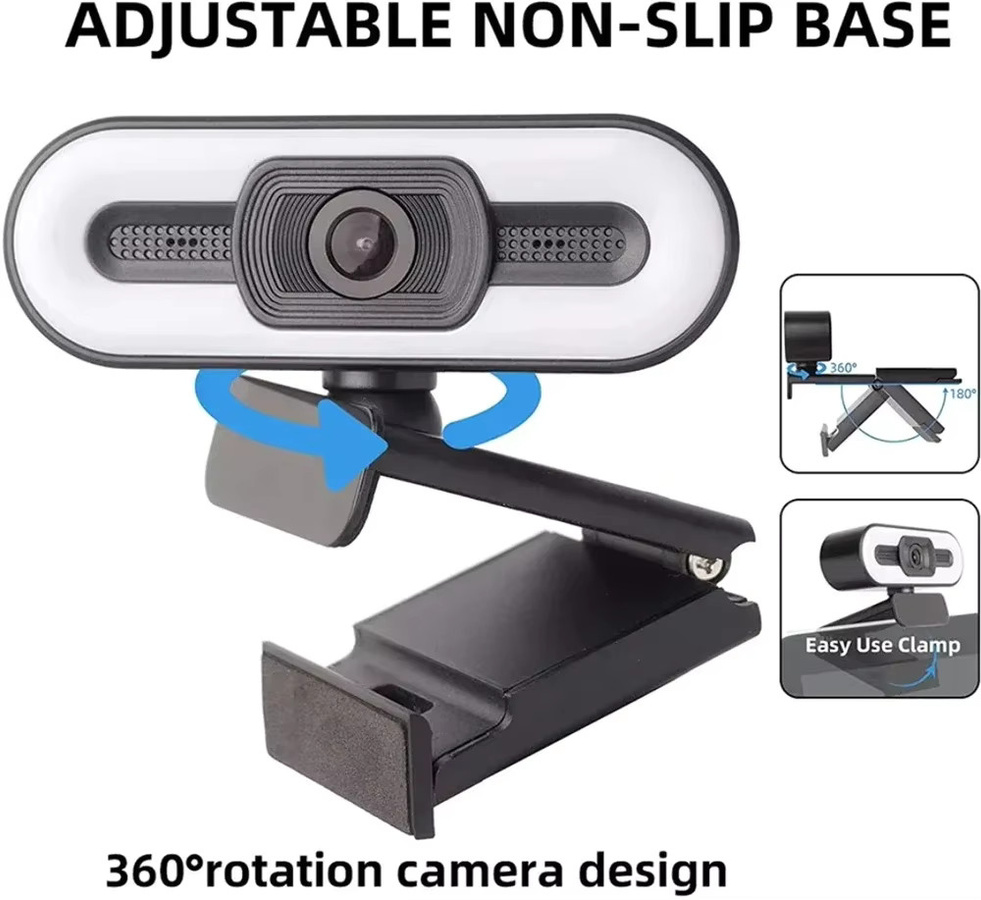 Tragbare Full HD 1080P Webcam mit Autofokus und Mikrofon sowie integriertem Licht in Schwarz für PC und Laptop zum Live-Streaming - Bild 4