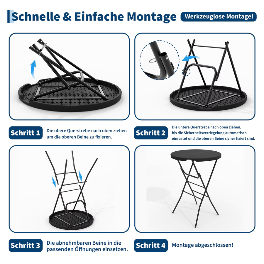 HiMISS Stehender Klapptisch Rund in Schwarz, Wetterfester Bistrotisch für Garten und Party, B/T/H: 80 x 80 x 110 cm - Bild 6