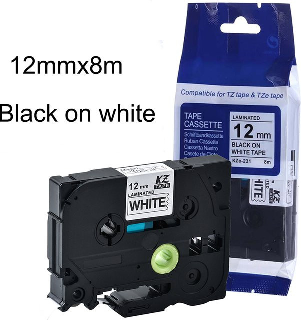 Brother TZ-231 Etikettenband kompatibel mit PT-H110, Breite: 12 mm, Farbe: Schwarz auf Weiß - Bild 1