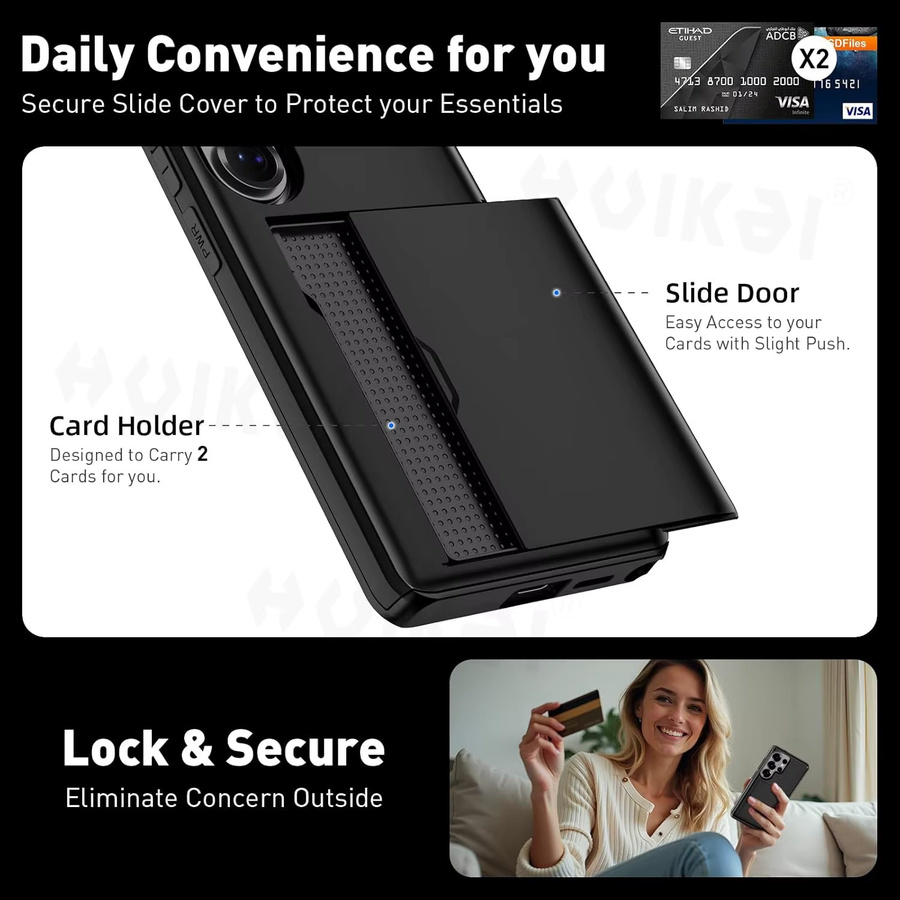 Samsung Handyhülle mit Kartenhalter und Schiebefach für Galaxy S26 Ultra S25 S24 S23 S25 FE S22 in Schwarz und Blau - Bild 3