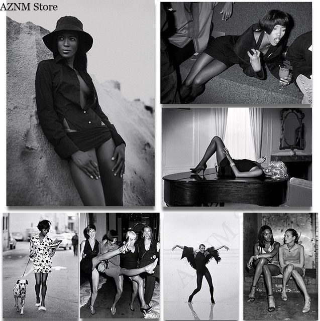 Modernes Pop-Art Leinwandgemälde Naomi Campbell Portrait Wandbild von Potdemiel in Schwarz - Bild 1