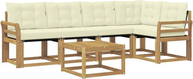 vidaXL Outdoor-Sofagarnitur mit Kissen 6-teilig in Weiß und Creme - Bild 1