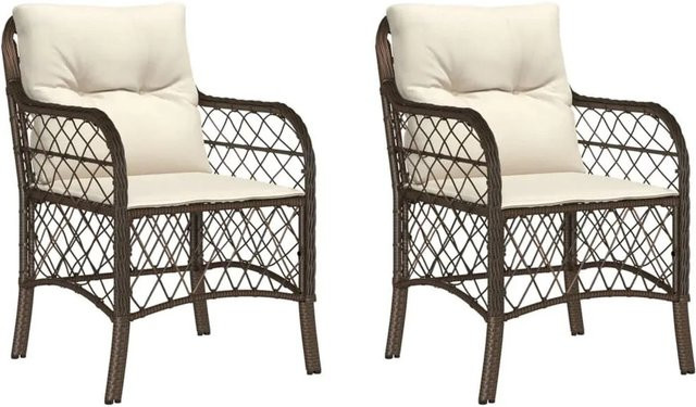 Furnicato Gartenstuhl Set aus 2 Stück in Braun aus PE-Rattan mit Polsterkissen und Armlehnen - Bild 1