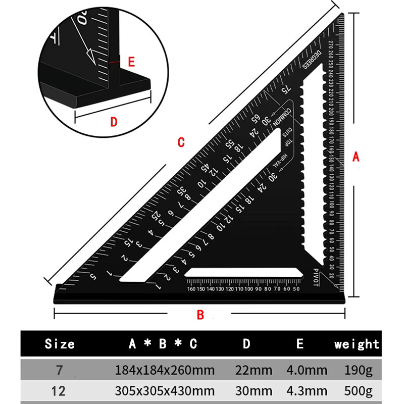 Präzises Dreiecksmessgerät aus roter Aluminiumlegierung für die Holzbearbeitung mit metrischer und imperialer Skala - Bild 3