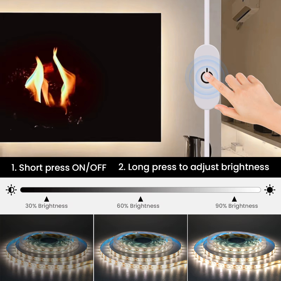 XUNATA USB-LED-Streifenlicht mit Dimmerschalter, Warmweiß, Wasserdichtes flexibles LED-Band mit 60 SMD LEDs für Unterschrankbeleuchtung - Bild 3