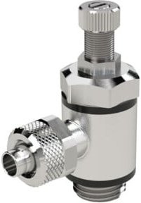 Riegler Drosselrückschlagventil aus Messing in Silber mit G1/8 Anschluss und 8/6 Schlauchanschluss - Bild 1