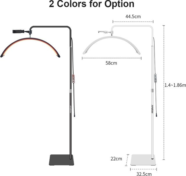 Andoer HD-M6XR Boden-LED-Videoleuchte Halbmondförmiges Fülllicht 36W dimmbar mit 5600K weißem und rotem Licht aus Metall - Bild 1
