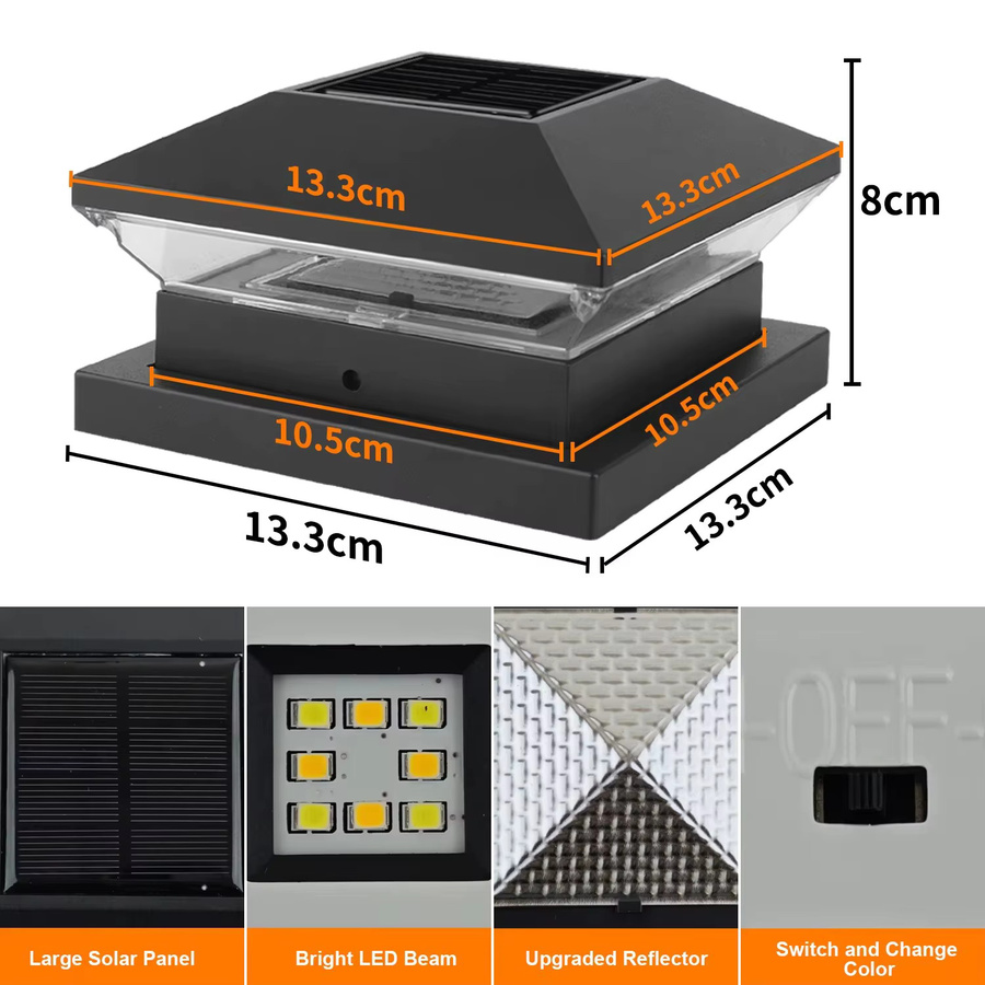 Crepow Solar-Säulenleuchte für Garten und Zaun, IP65 LED Außenbeleuchtung in Schwarz, 2/4 Stück - Bild 2