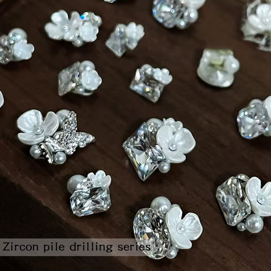 kaniu Nagel Schmuck 3D Kristall Strass Blumen mit Perlen, Glänzend - Bild 6