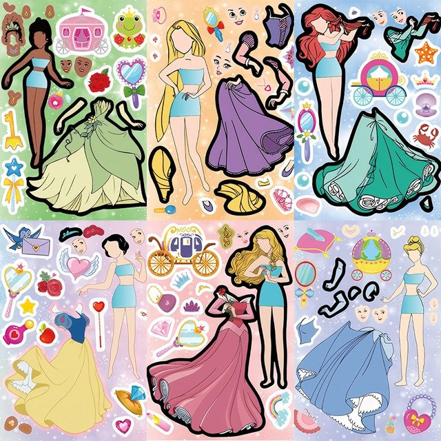 Disney Prinzessin Puzzle-Aufkleber, Belle Ariel, 8/16 Blatt - Bild 1