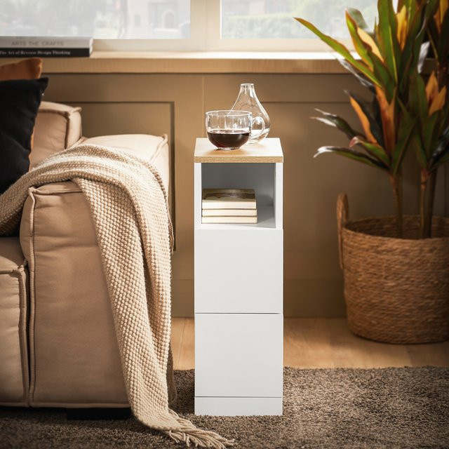 SoBuy Nachttisch FBT149-WN schmal mit 2 Schubladen und Ablage, Weiß, B: 20 cm, T: 35 cm, H: 60 cm - Bild 1