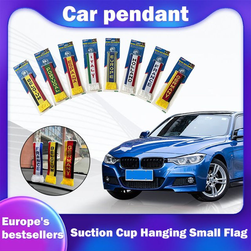 Mini Euro Cup Länder Flagge als hängendes Textil-Ornament mit Saugnapf für Auto und Anhänger, mehrfarbig - Bild 1
