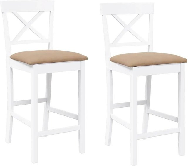 vidaXL Barhocker 2er Set aus Gummibaum-Massivholz mit Kissen in Weiß-braun, B/T/H: 41 x 46,5 x 95,5 cm - Bild 1
